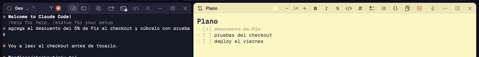 Una pestaña dividida con las barras de los dos paneles.