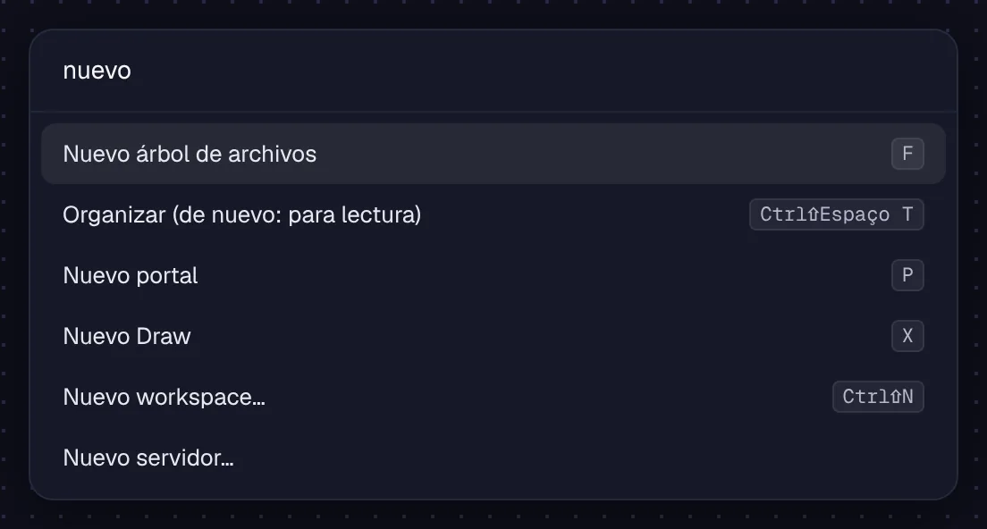 La paleta de acciones con las teclas de cada acción