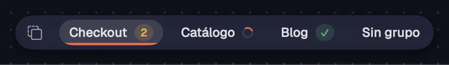 La barra de grupos al pie del lienzo.