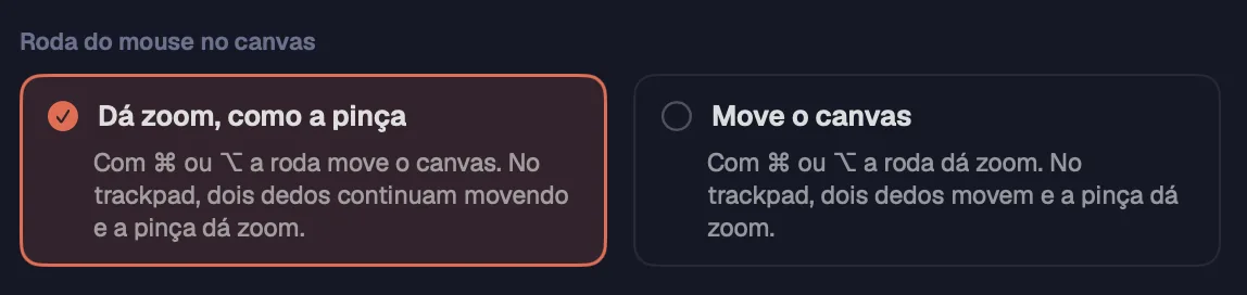 A escolha da roda do mouse em Ajustes › Geral.