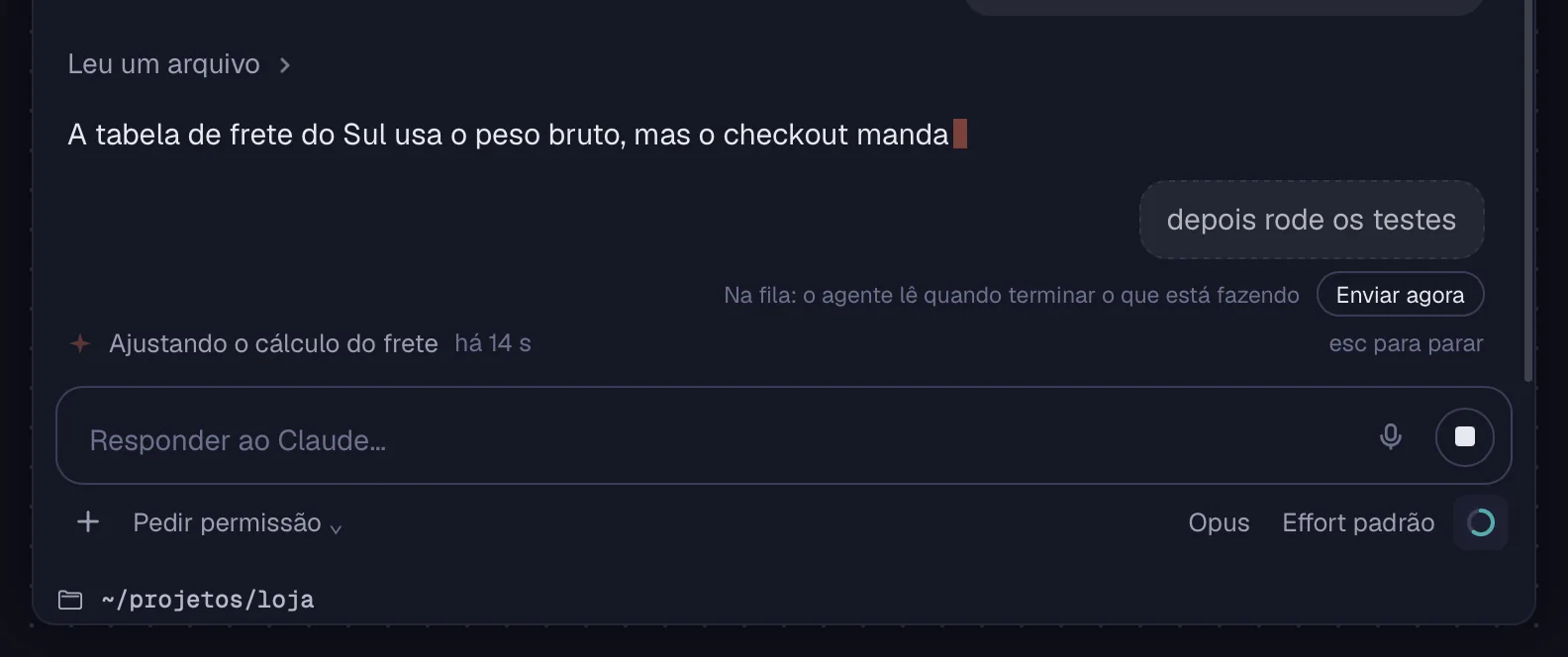 Uma mensagem na fila, com Enviar agora