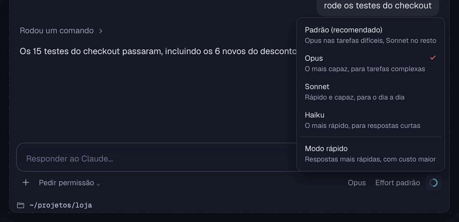 O menu do modelo com o Modo rápido