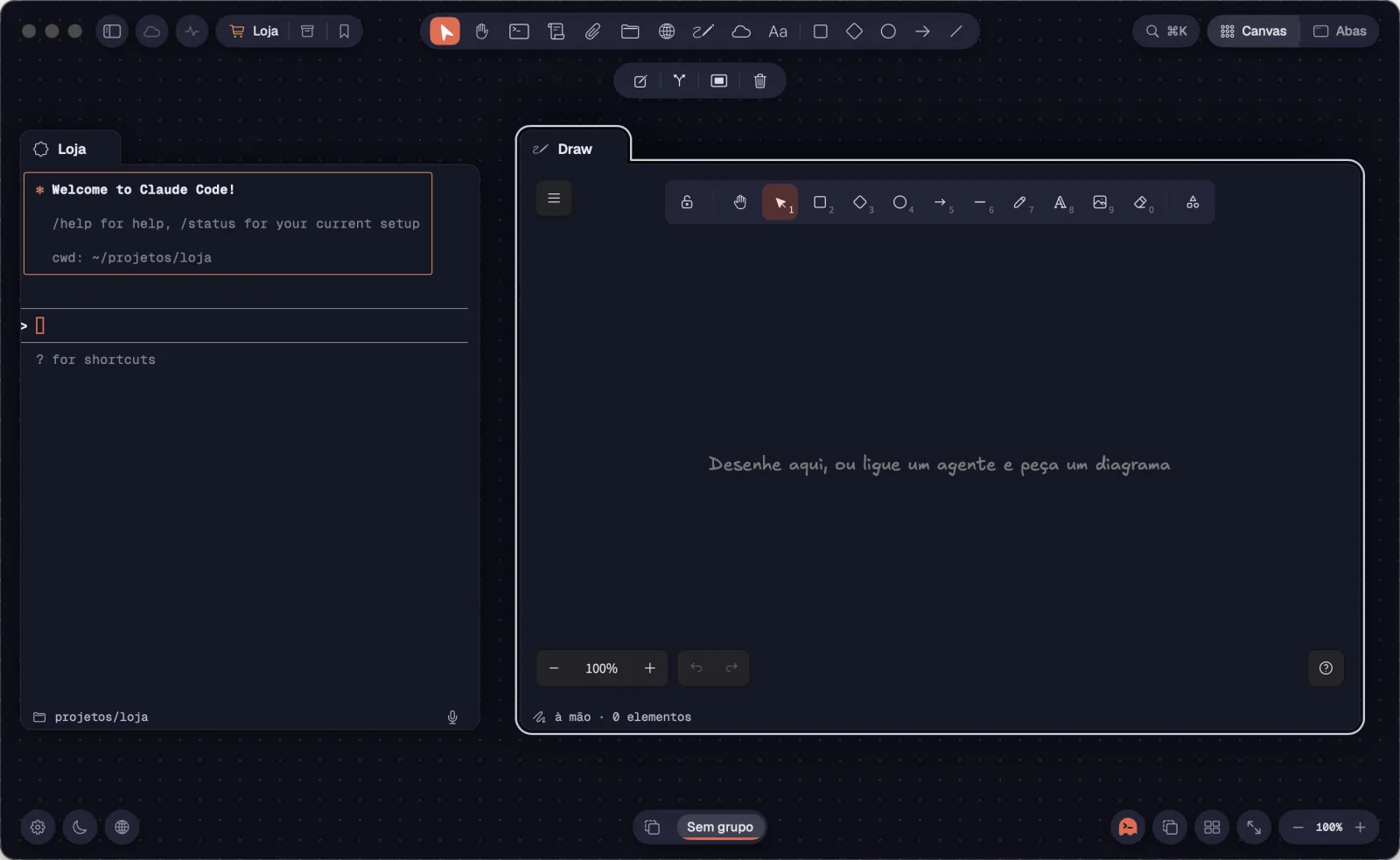 Um Draw vazio ao lado de um terminal
