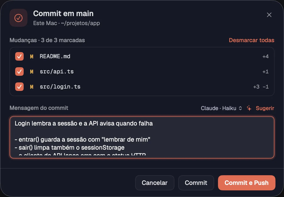 Commit em main com a mensagem sugerida