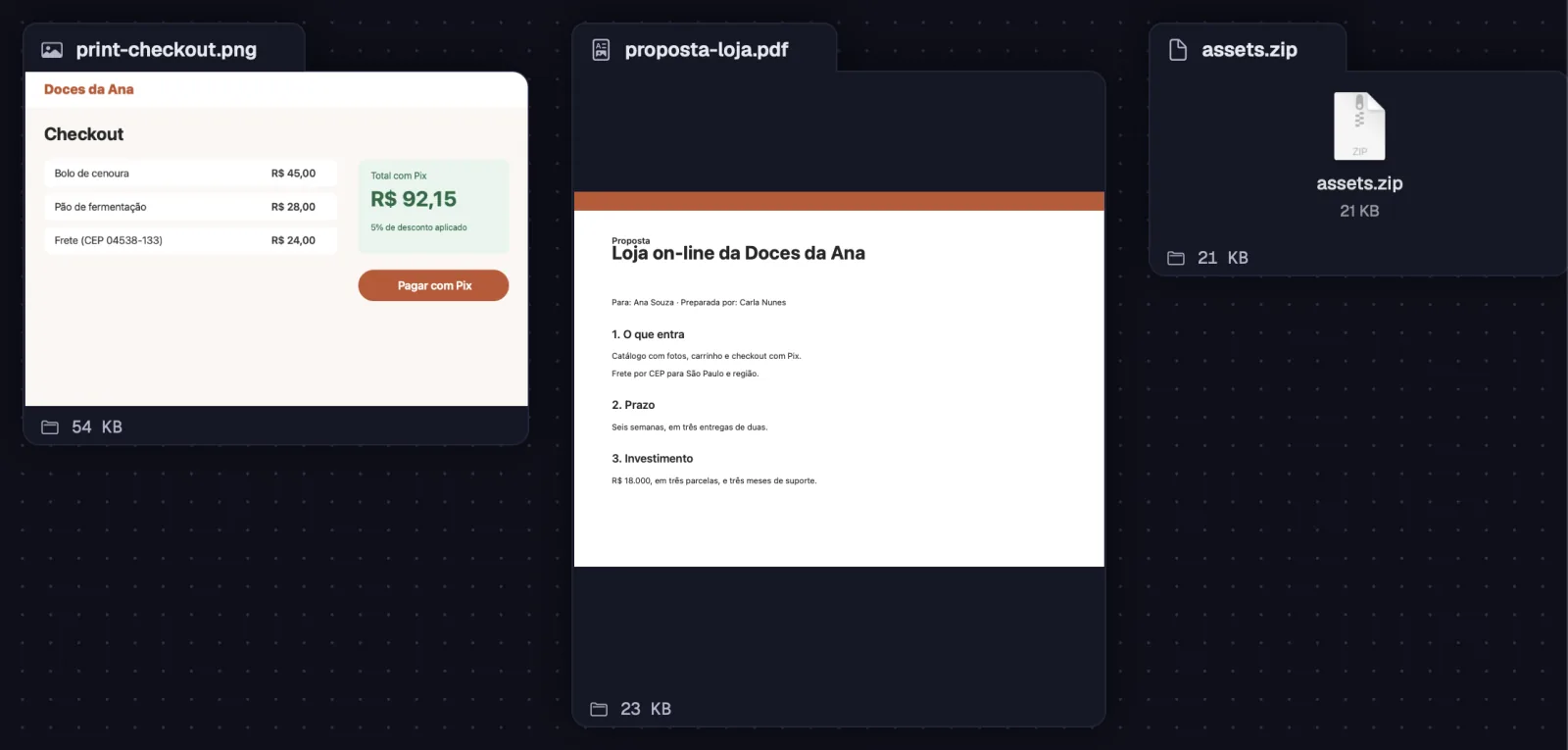 Uma imagem, um PDF e um .zip no canvas