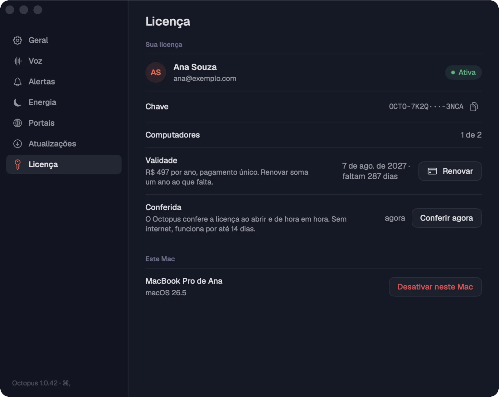Ajustes › Licença com uma licença anual
