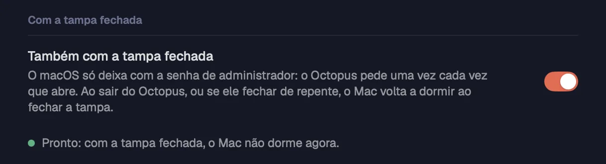 A tampa fechada pronta no Mac, depois da senha