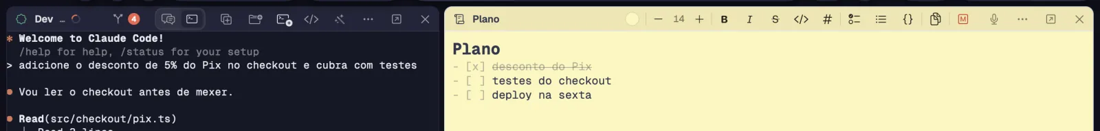 Uma aba dividida com as barras das duas partes.