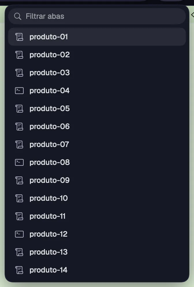 A lista “Todas as abas do grupo” com o filtro.