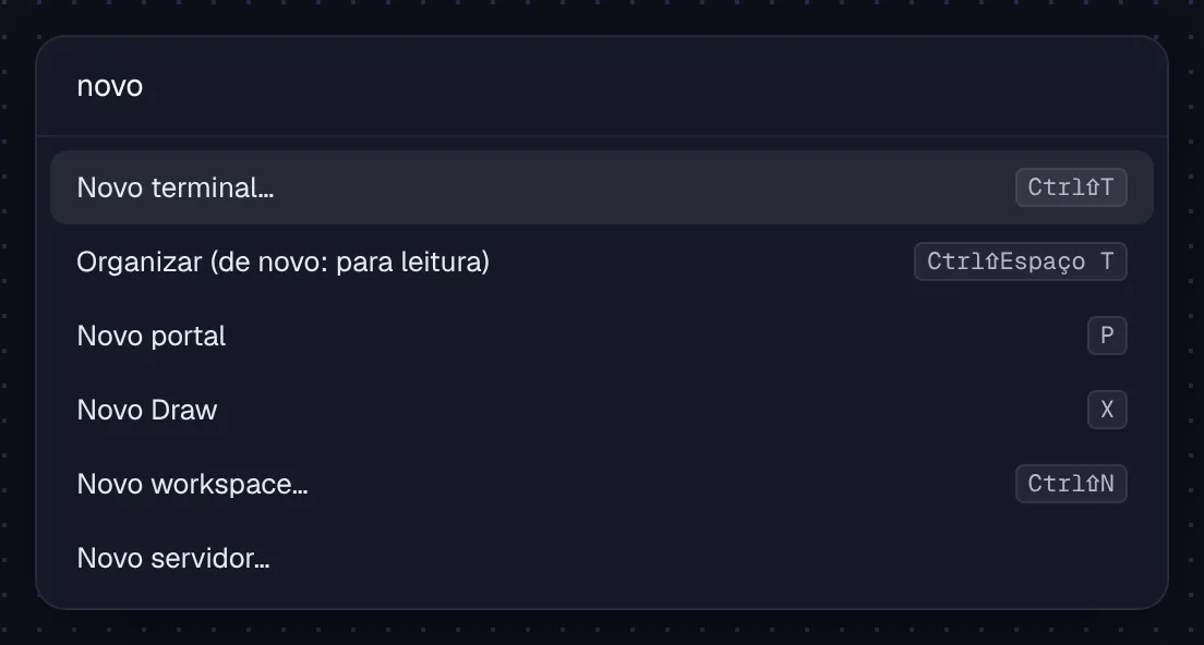 A paleta de ações com as teclas de cada ação
