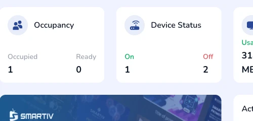 Occupancy widget showing 17 occupied and 17 ready rooms.