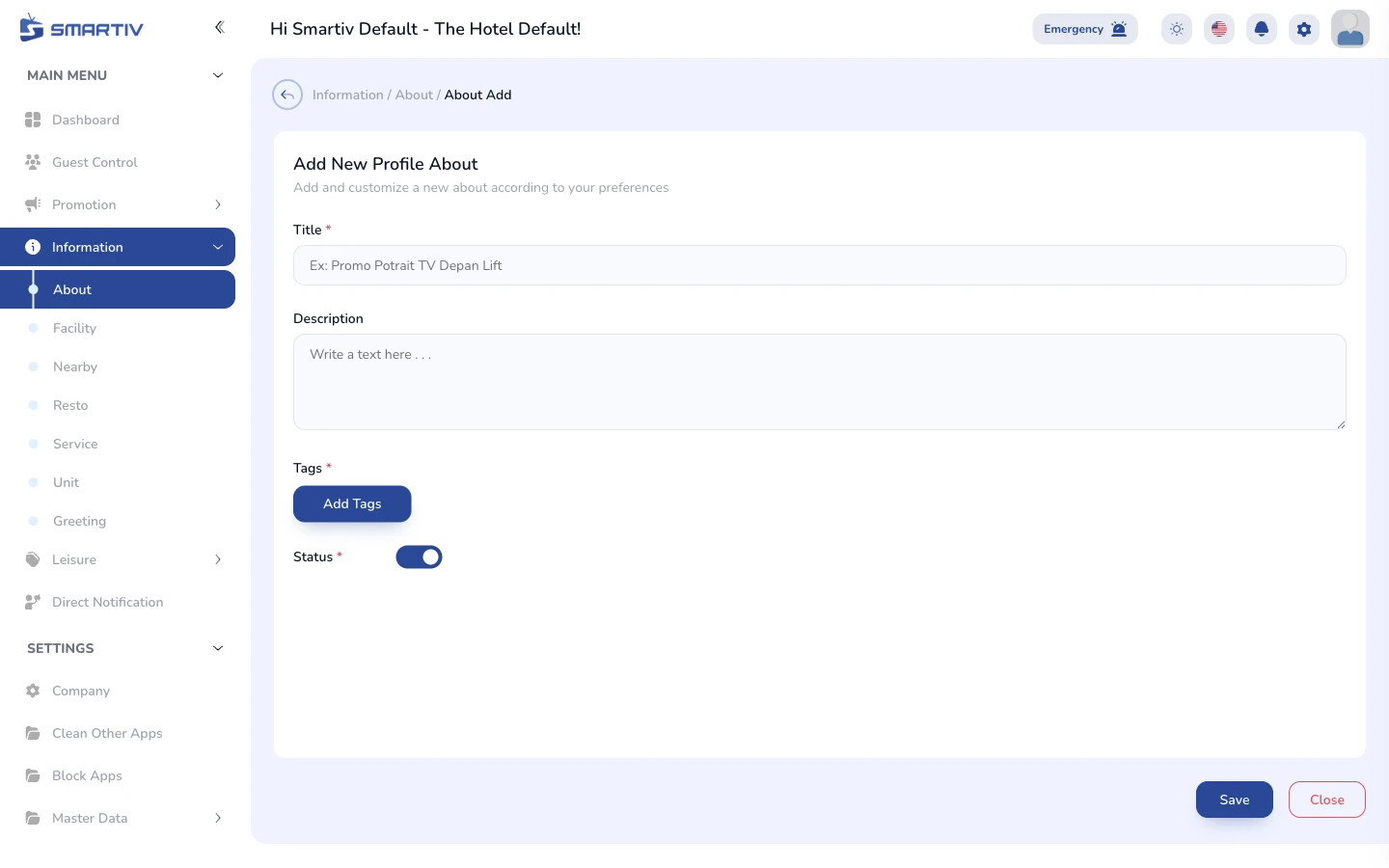 The empty creation form modal.