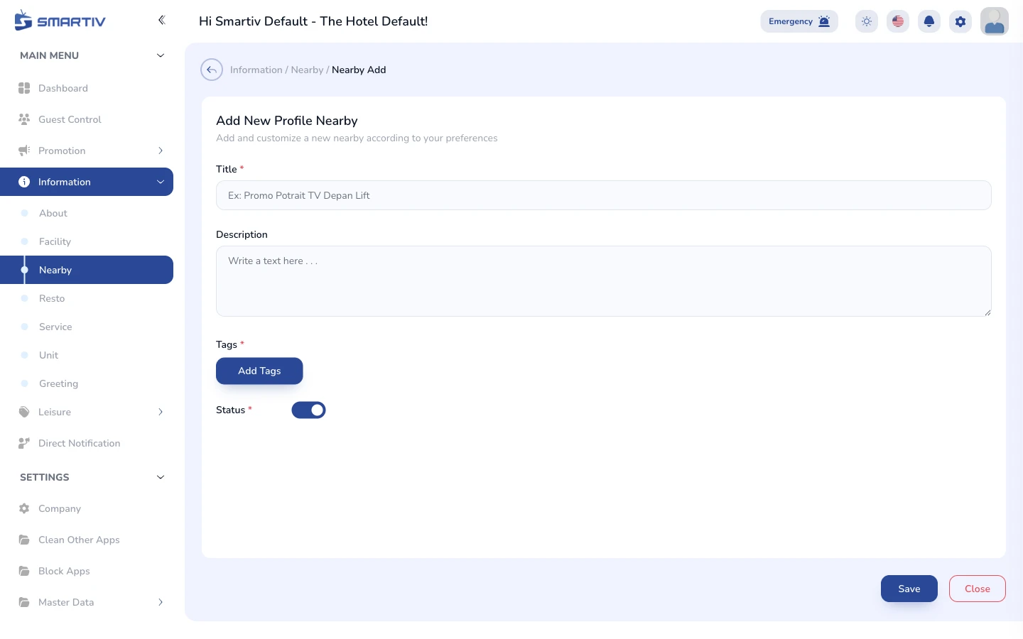 The empty creation form modal.