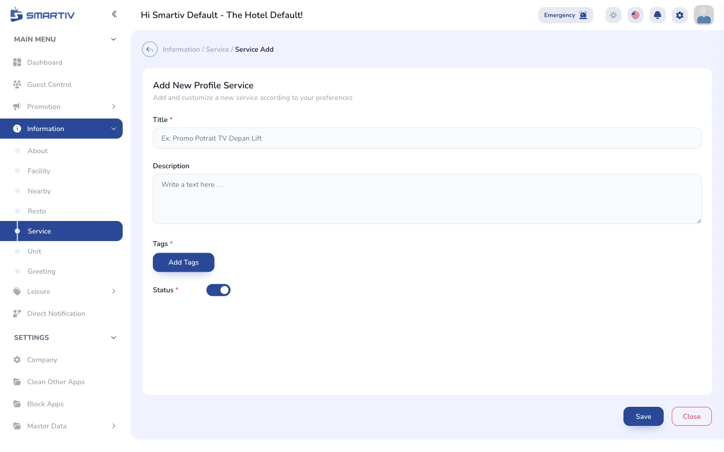 The empty creation form modal.