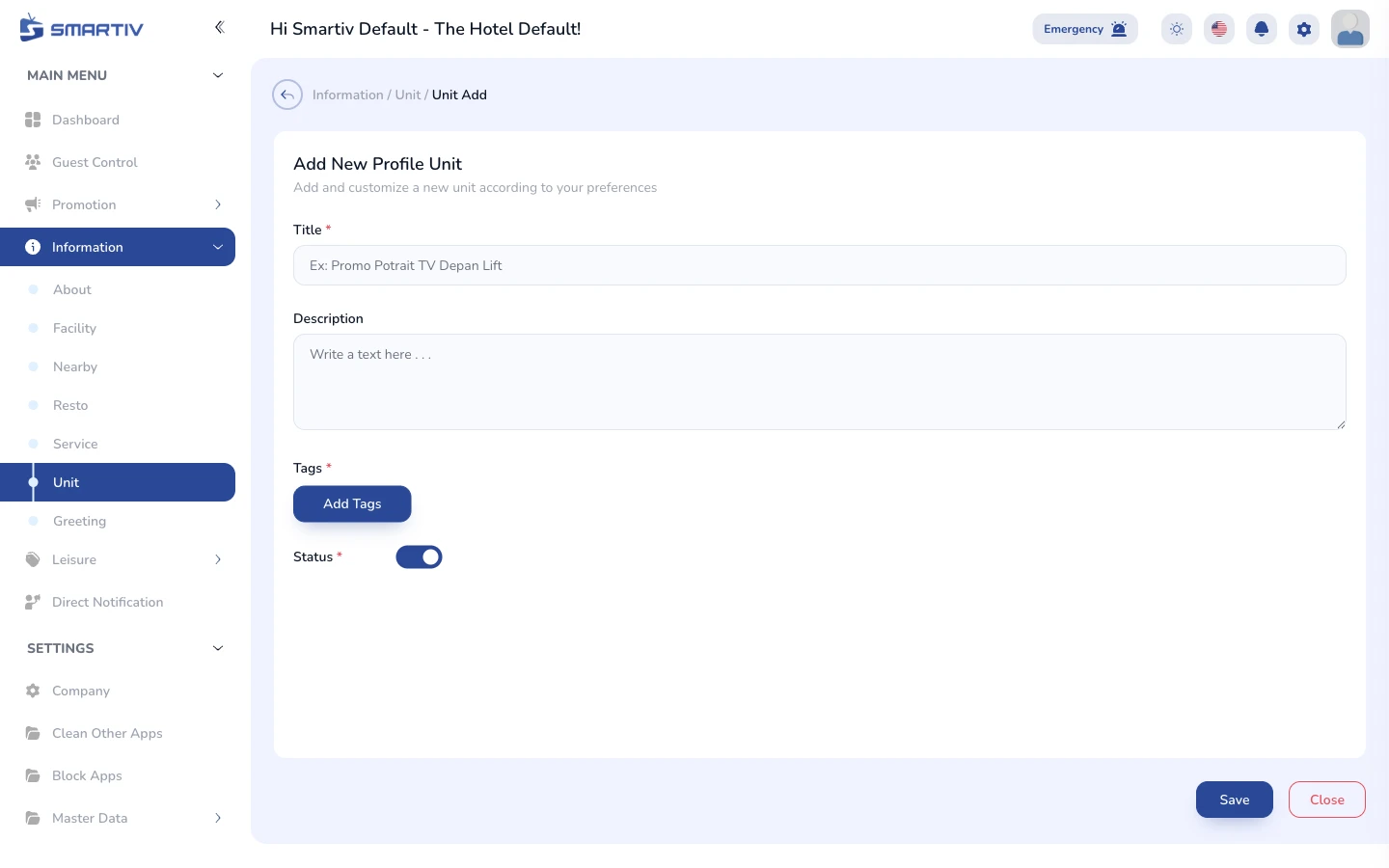 The empty creation form modal.