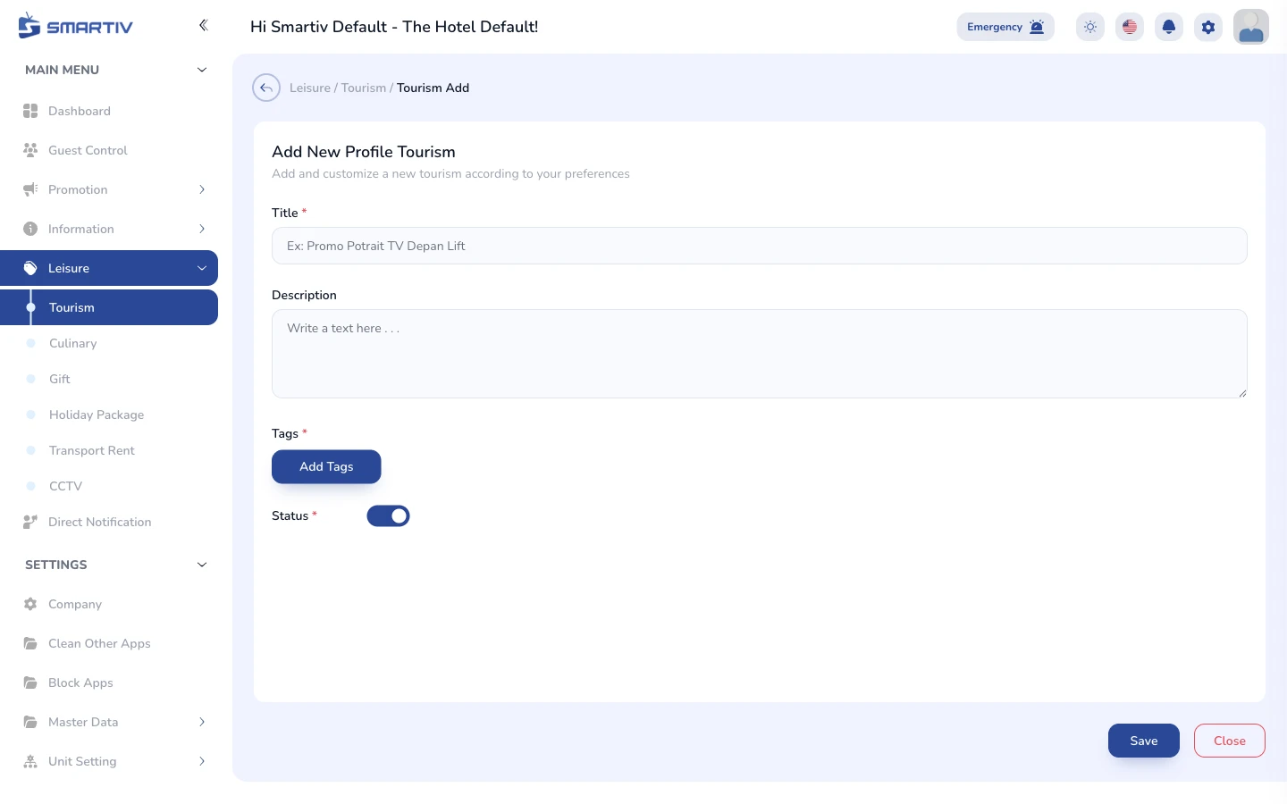 The empty creation form modal.