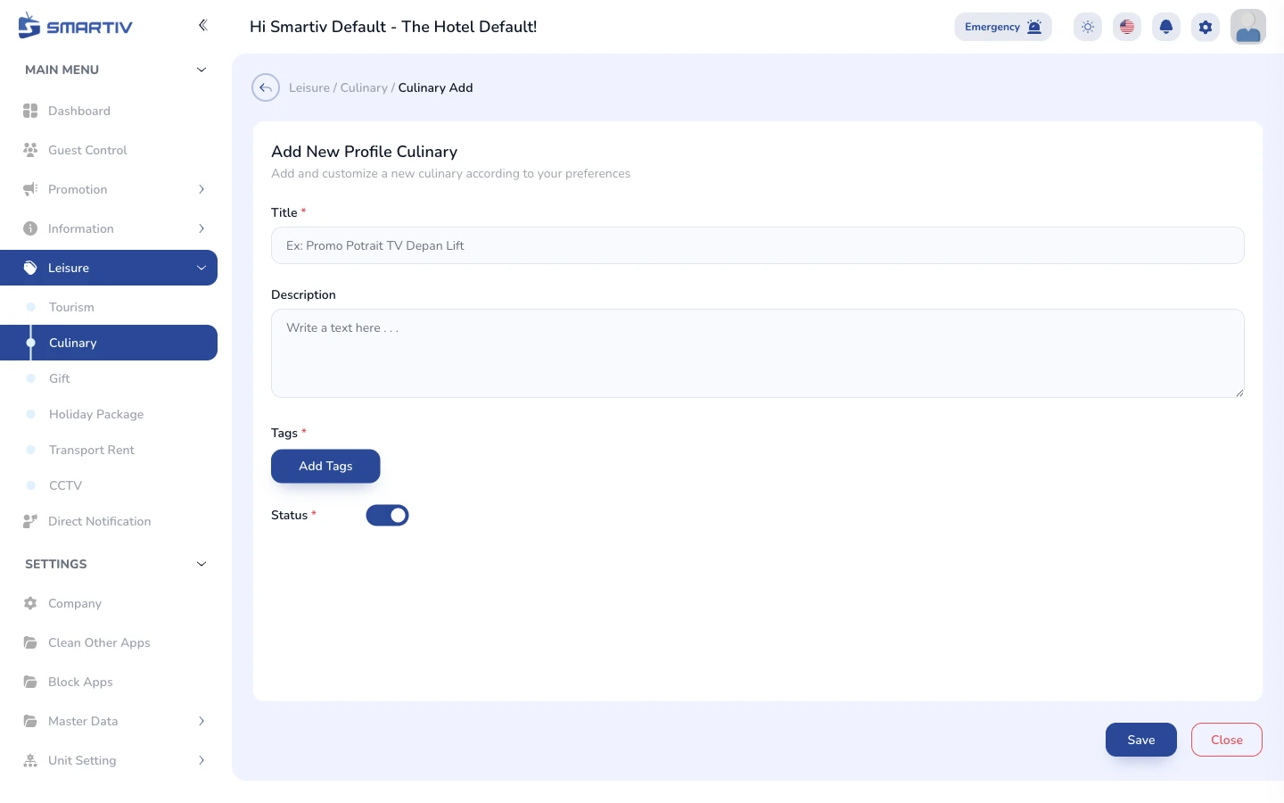 The empty creation form modal.