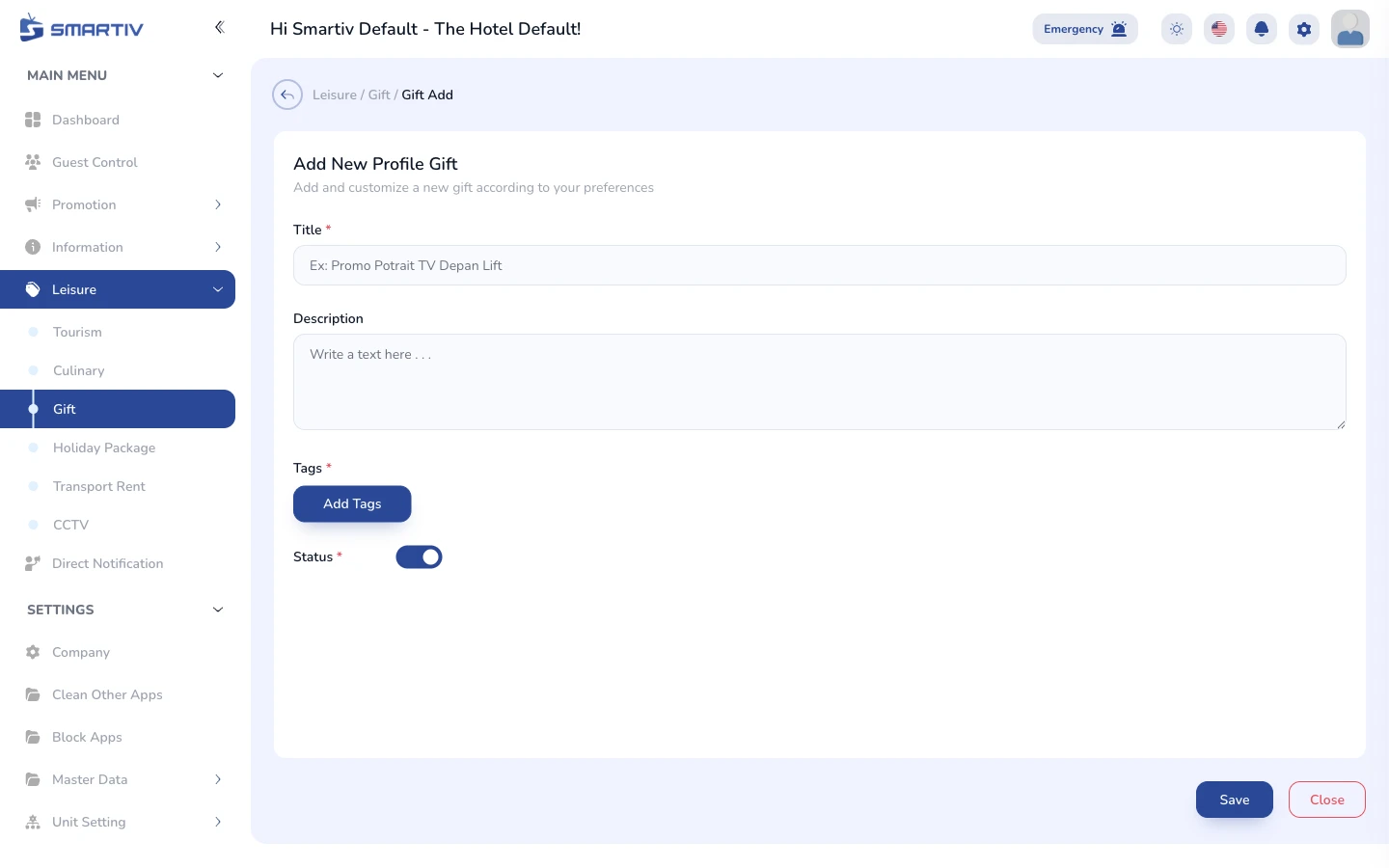 The empty creation form modal.