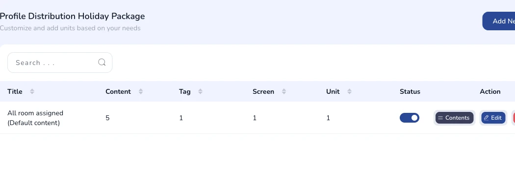 The Holiday Package list with its columns and action buttons.