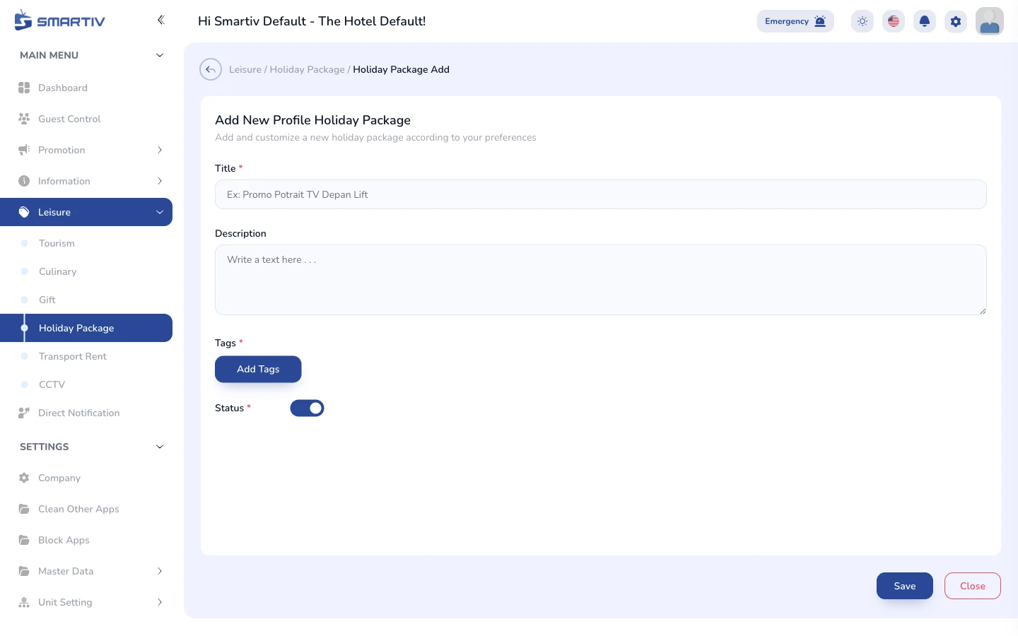 The empty creation form modal.