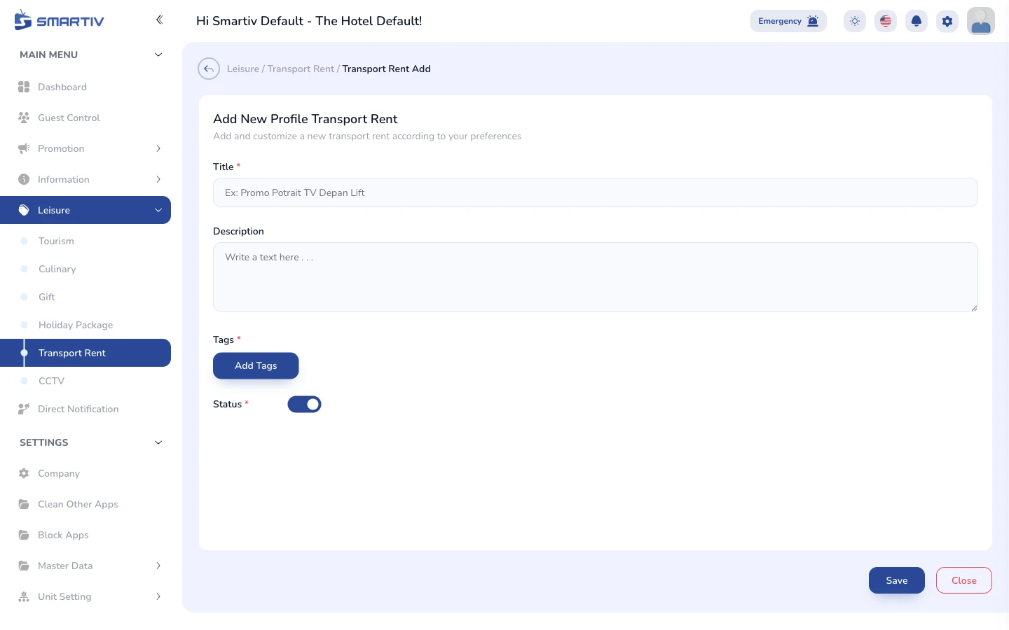 The empty creation form modal.