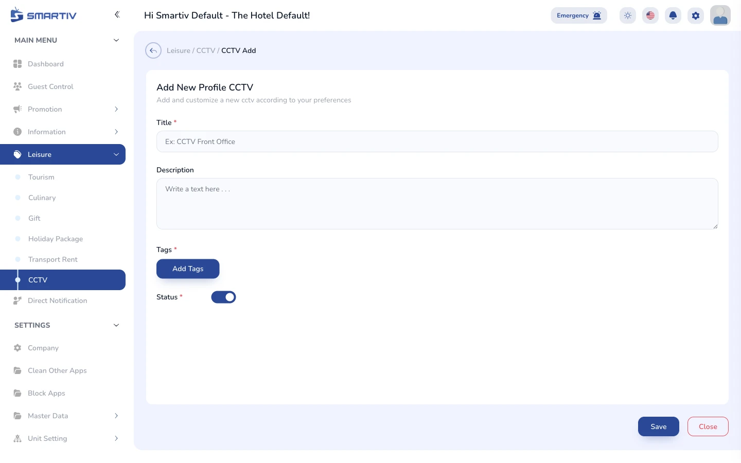 The empty creation form modal.