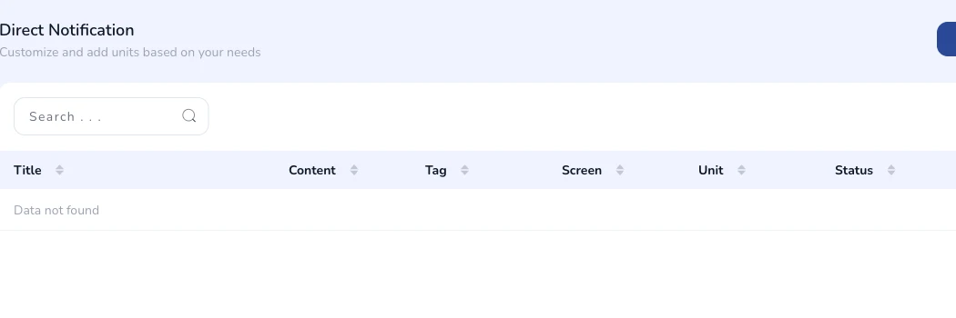 The Direct Notification list with its columns and action buttons.