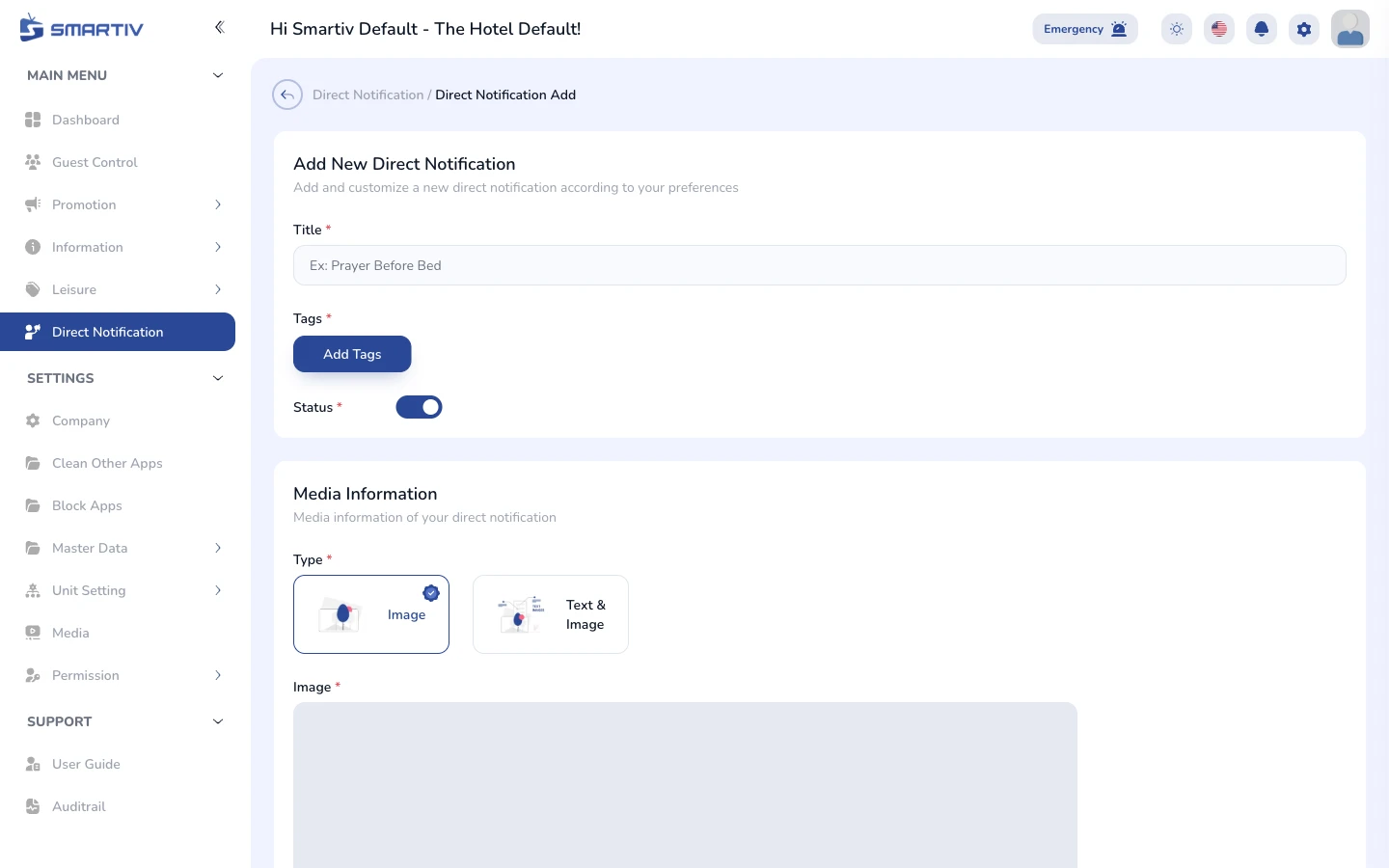 The empty creation form modal.