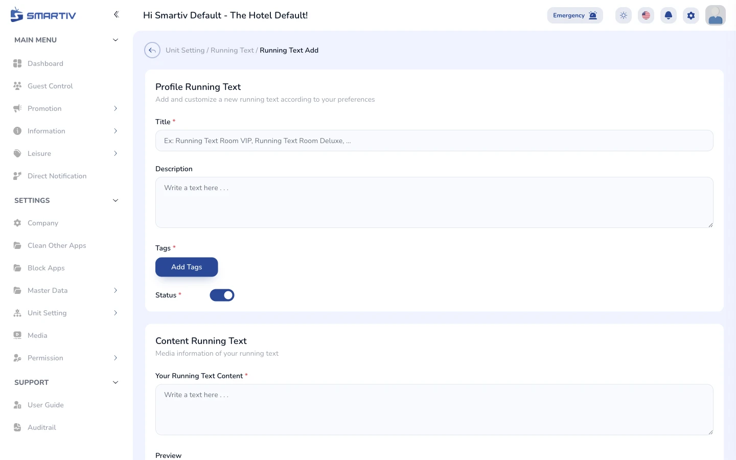 The empty configuration form modal.