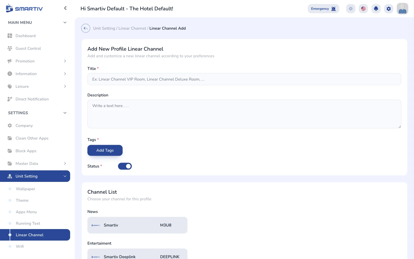 The empty configuration form modal.