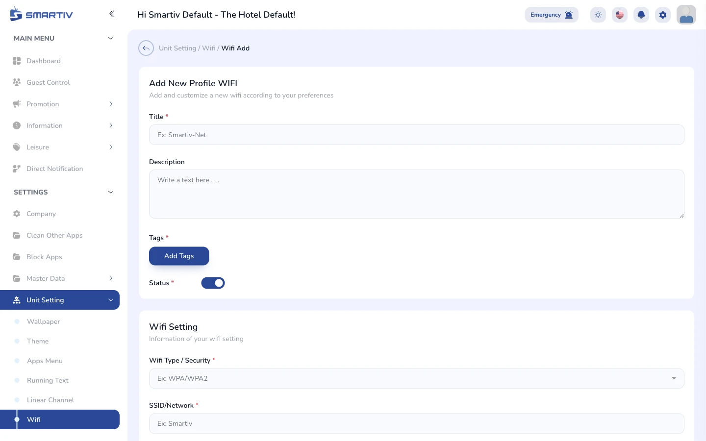 The empty configuration form modal.