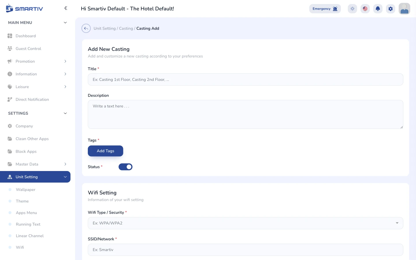 The empty configuration form modal.