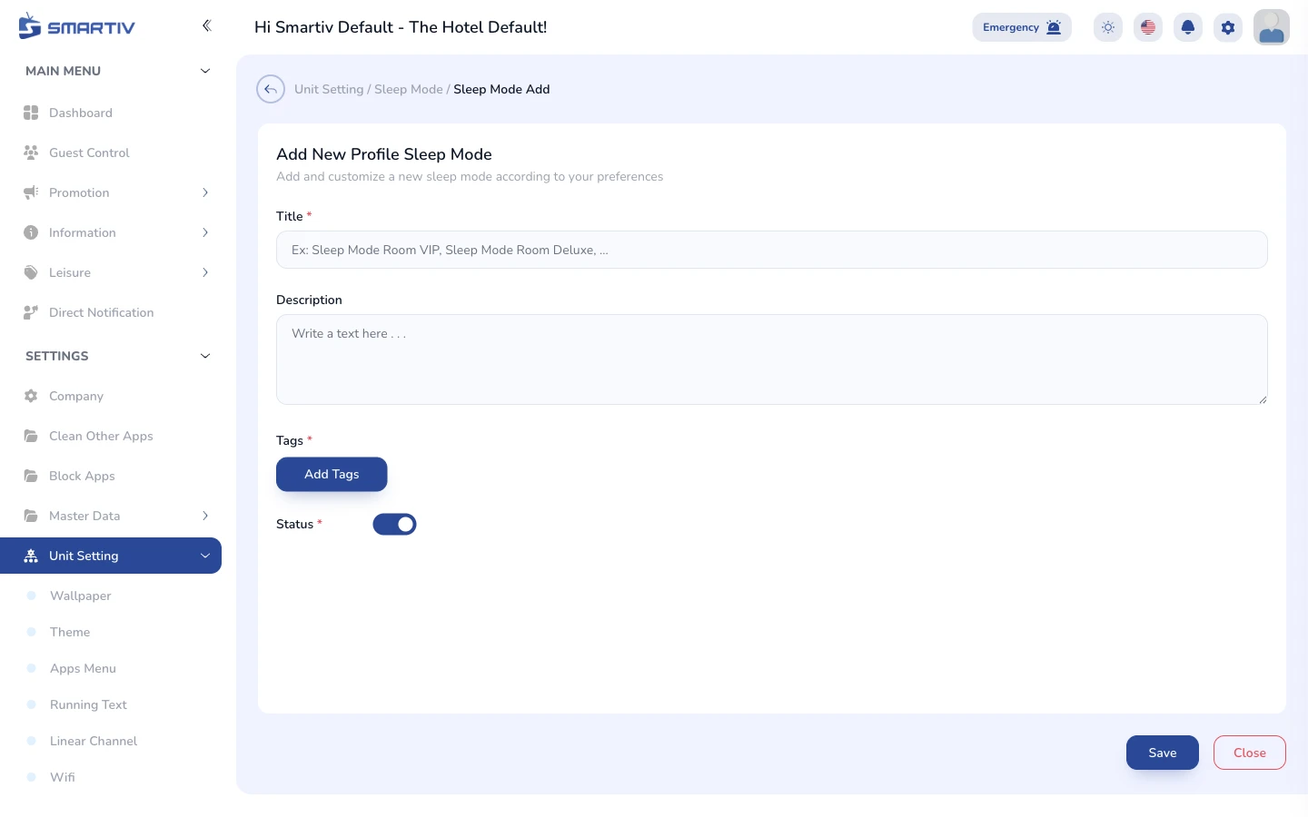 The empty configuration form modal.