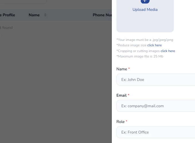 User form showing the Role dropdown with available roles to assign.