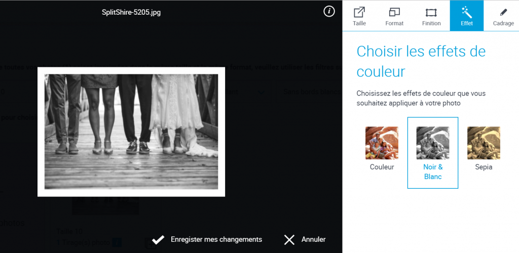 Choisir les effets de couleur d'une photo