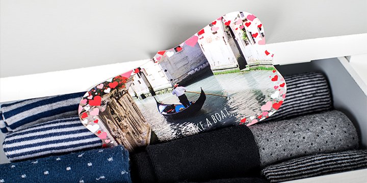 Photo card with photo of Venice in sock drawer