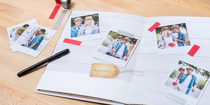 Photo book with retro prints and washi tape