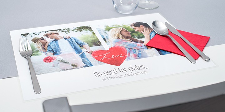 Personalised placemat with romantic message on table