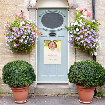 Welcome poster at front door