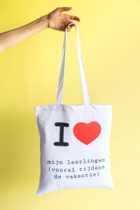 Tas met quote voor juf of meester