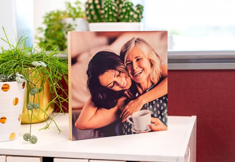 cadeau fête des mères par courrier photo sur bloc en bois