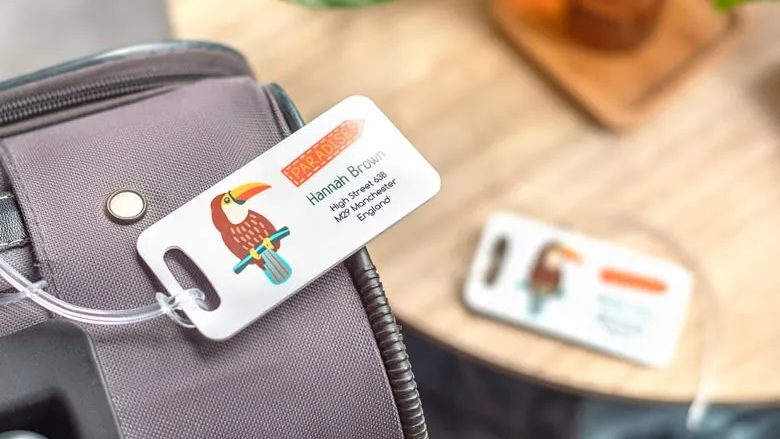 Gepersonaliseerde bagagelabel voor op vakantie of kamp 