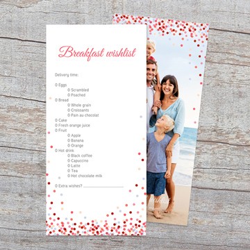 Personalised photo card with breakfast wishlist for mum