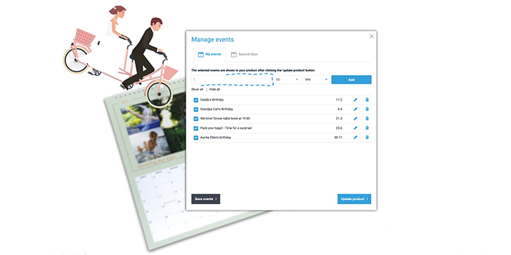 personalised calendar - add events
