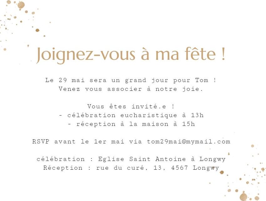 Exemple de texte d'invitation pour une communion solennelle