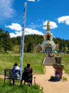 sitting to look at the stupa