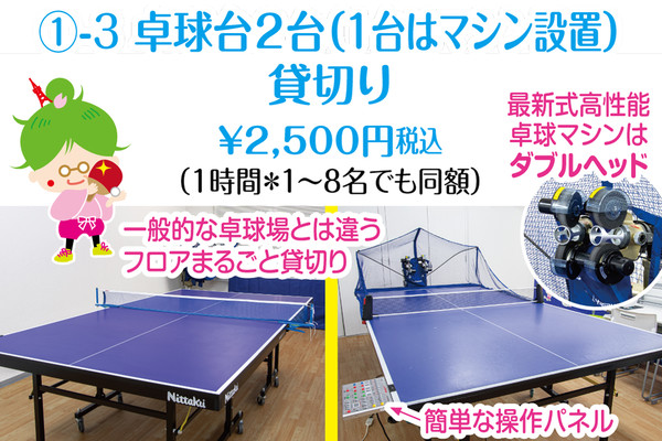 スマート空間予約｜芝公園卓球場プラス ①-3 卓球台2台（1台はマシン 