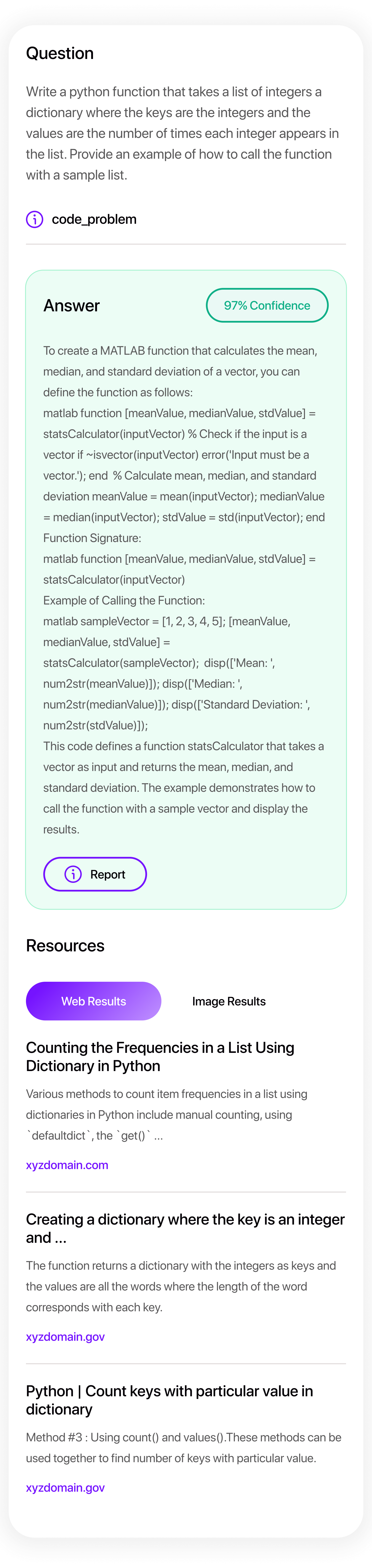Smodin screenshot of example question and answer from the Smodin AI Python Homework Solver tool.