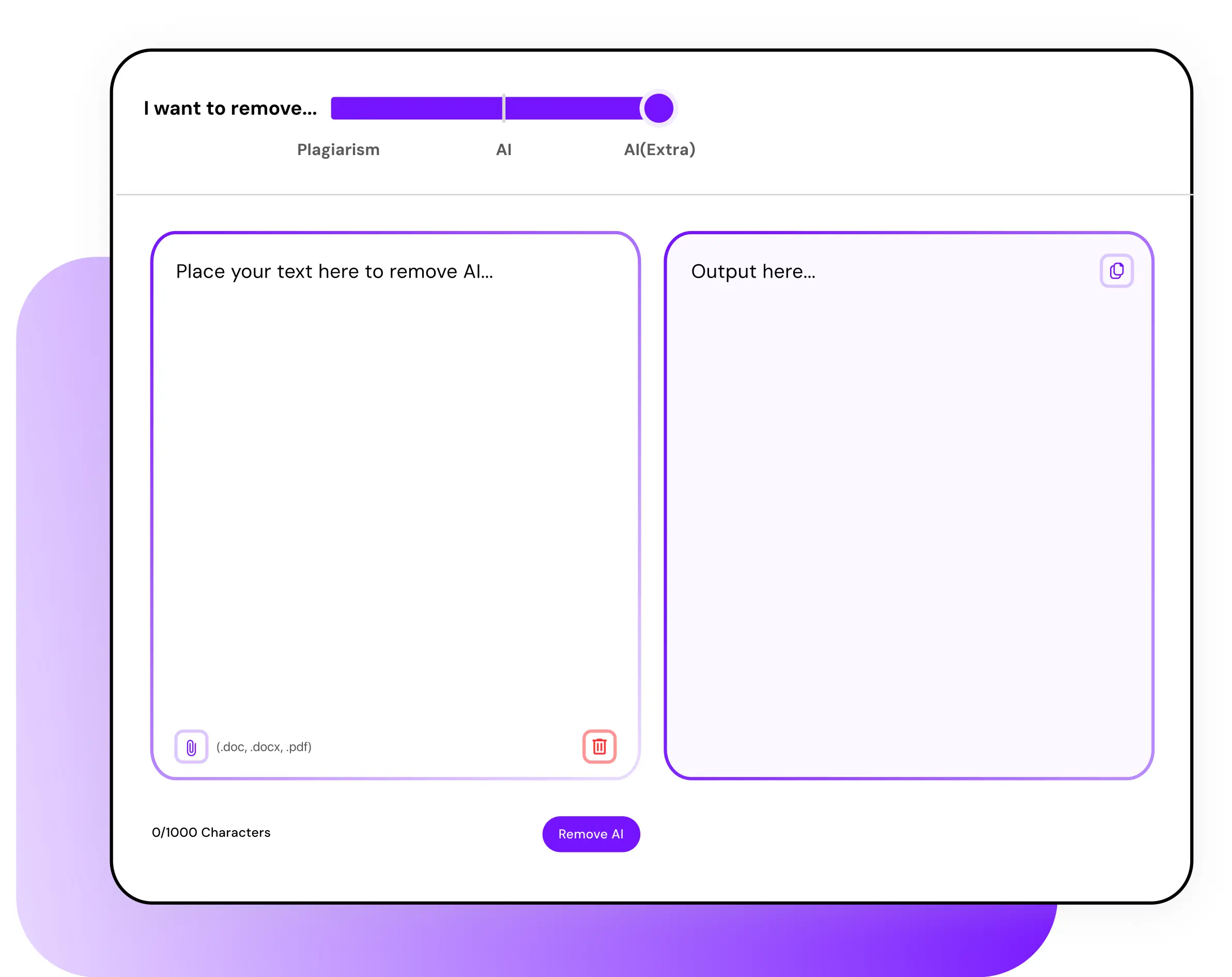 Smodin graphic of its AI removal tool showing input and output text boxes for rewriting content.