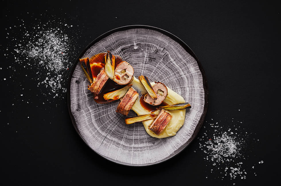 Pork bon fillet stuffed with blue cheese photo